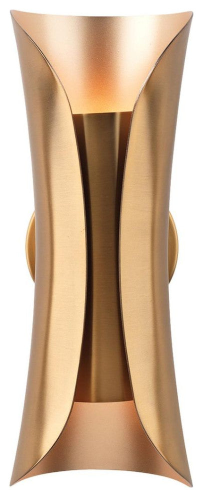 Elegant Folded Metal Brass Champagne Wall Sconce 14 in Sculpture Indirect Light