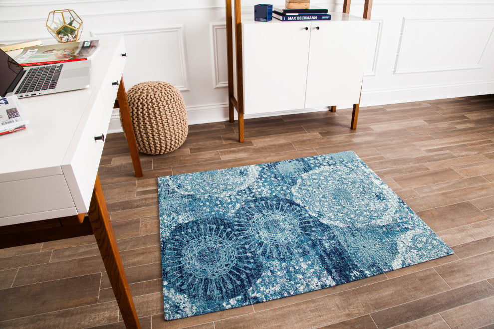 Maldives Blue and Ivory Rug'd Chair Mat, 40"x54", .5" Pile Height