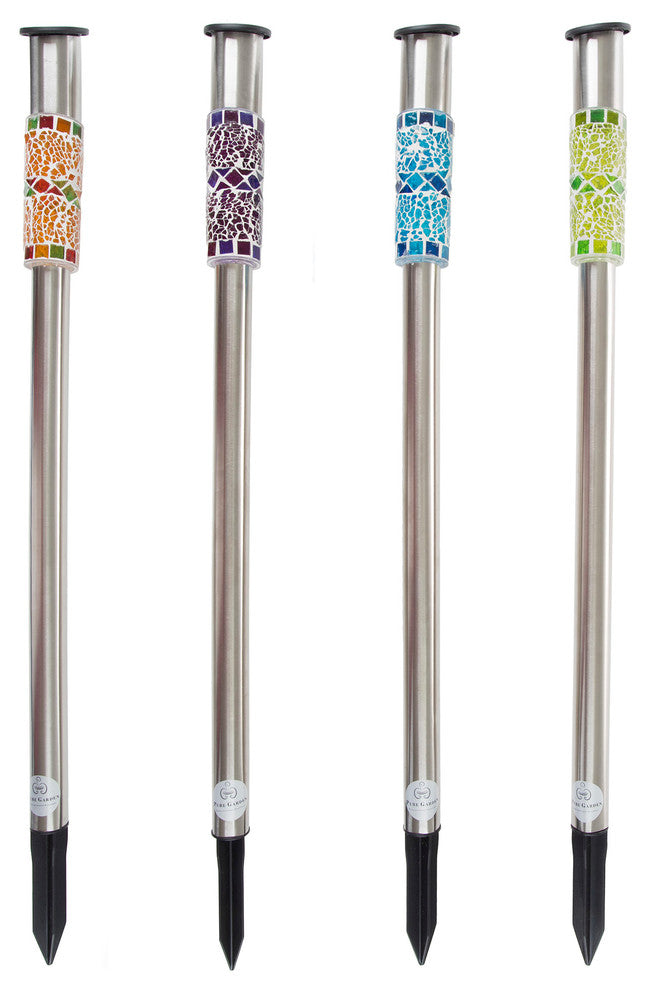 Pure Garden Solar Outdoor LED Light, Stainless Steel Mosaic Column