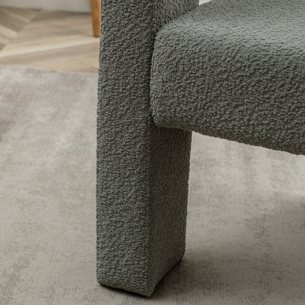 28" Wide Boucle Upholstered Square Armchair, Set of 2, Light Grey