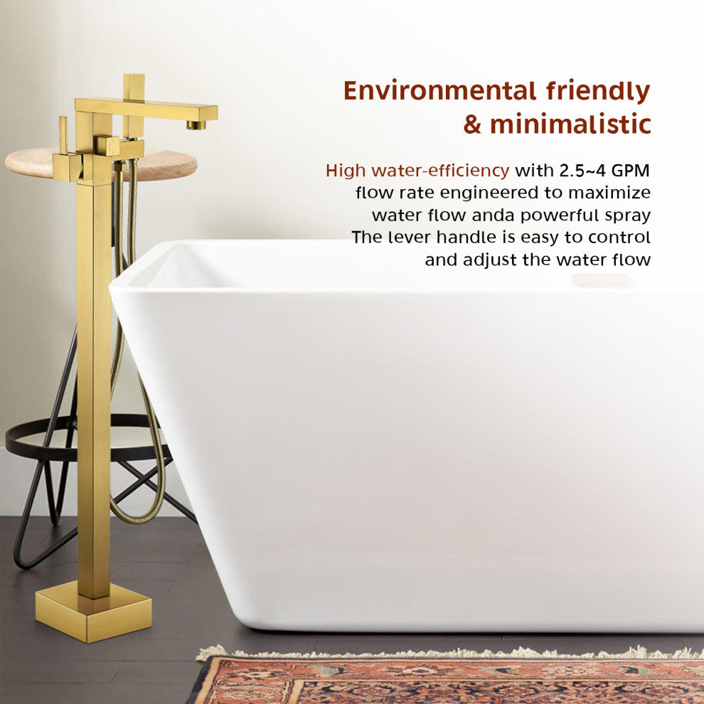 Givingtree Single Handle Floor Mounted Freestanding Tub Filler,Gold