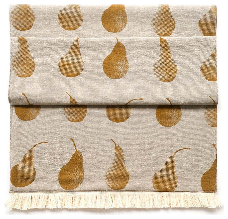Set of Yellow Pear Pattern Table Runner With 8 Matching Napkins