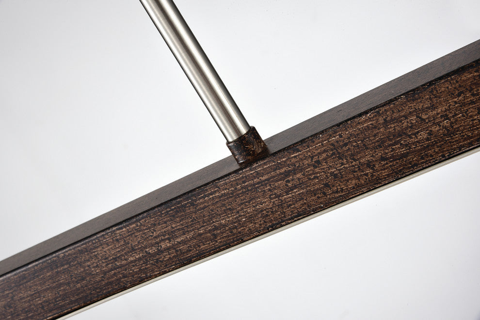 4-Light Brushed Nickel and Wood Farmhouse Island Linear Chandelier