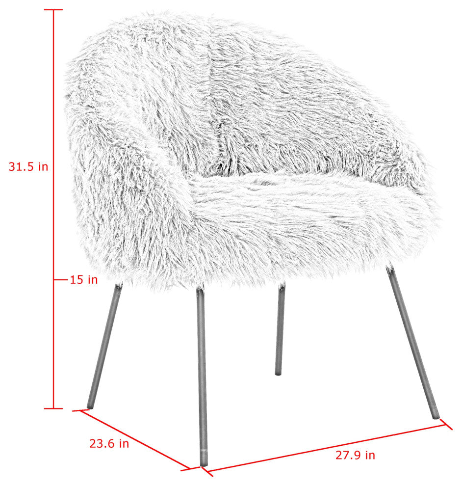Connor Faux Fur Accent Chair, White Powder Coated Metal Leg, Rose