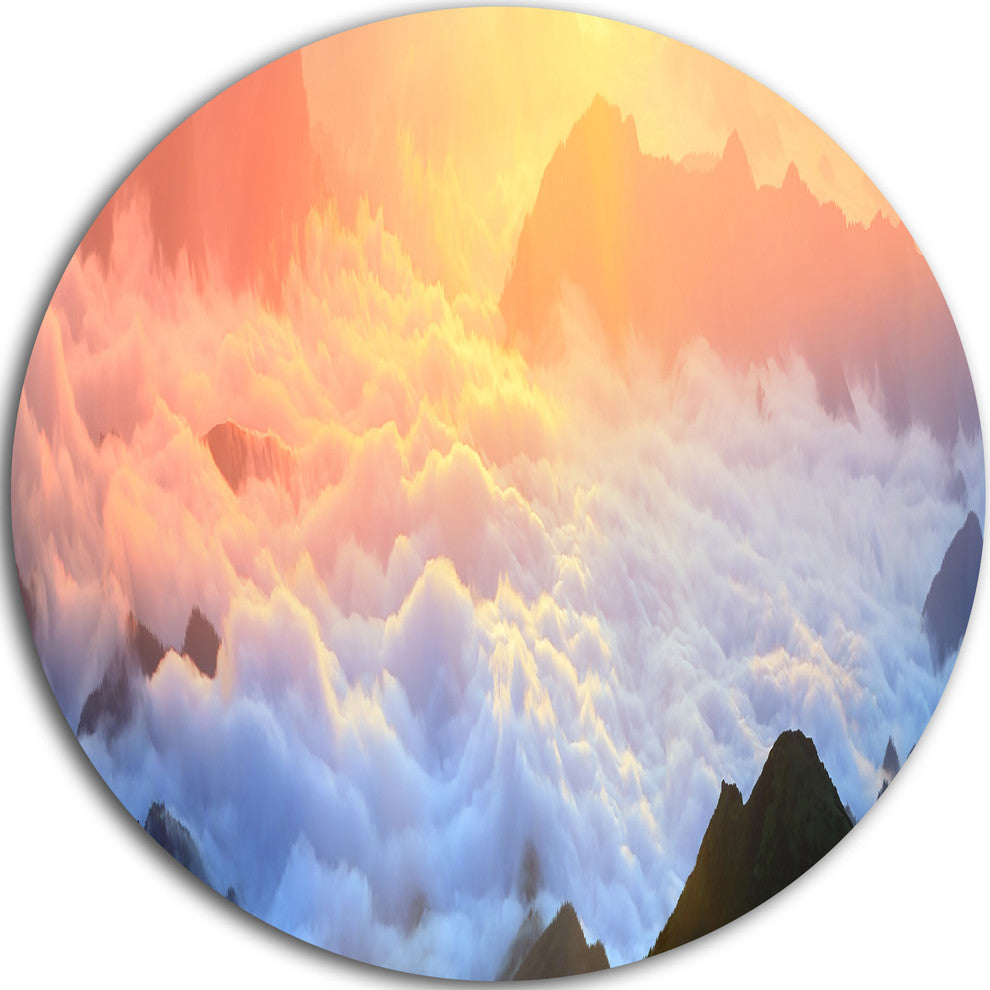 Foggy Carpathian Hills Panorama, Landscape Disc Metal Wall Art, 38"
