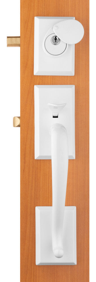 Rockwell Premium Solid Brass Entry Door Savoy Handleset, White