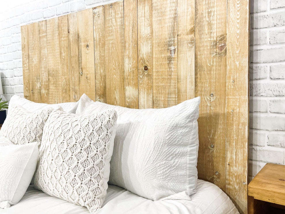 Solid Wood Headboard Modern Farmhouse with Smooth Natural Wood Grain for Any Bed, Boho Whitewash, Queen