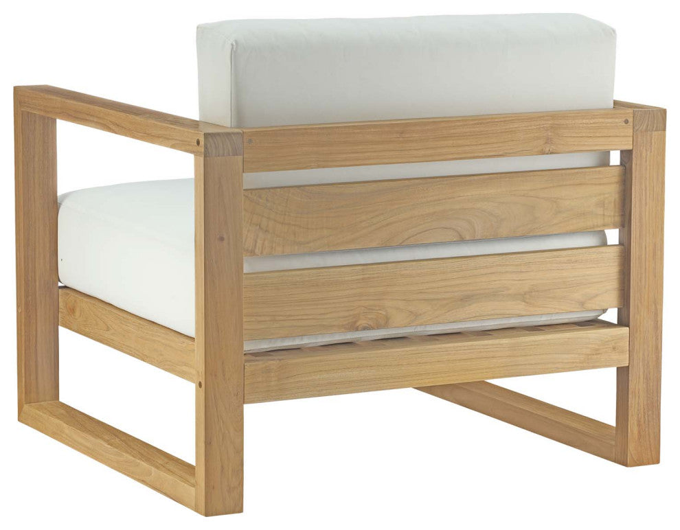 Lounge Armchair Chair Table Set, White Natural, Wood, Modern, Outdoor Patio