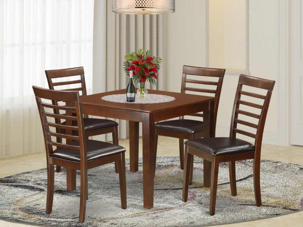 5 Pc Kitchen Dinette Set With A Dining Table And 4 Dining Chairs In Mahogany