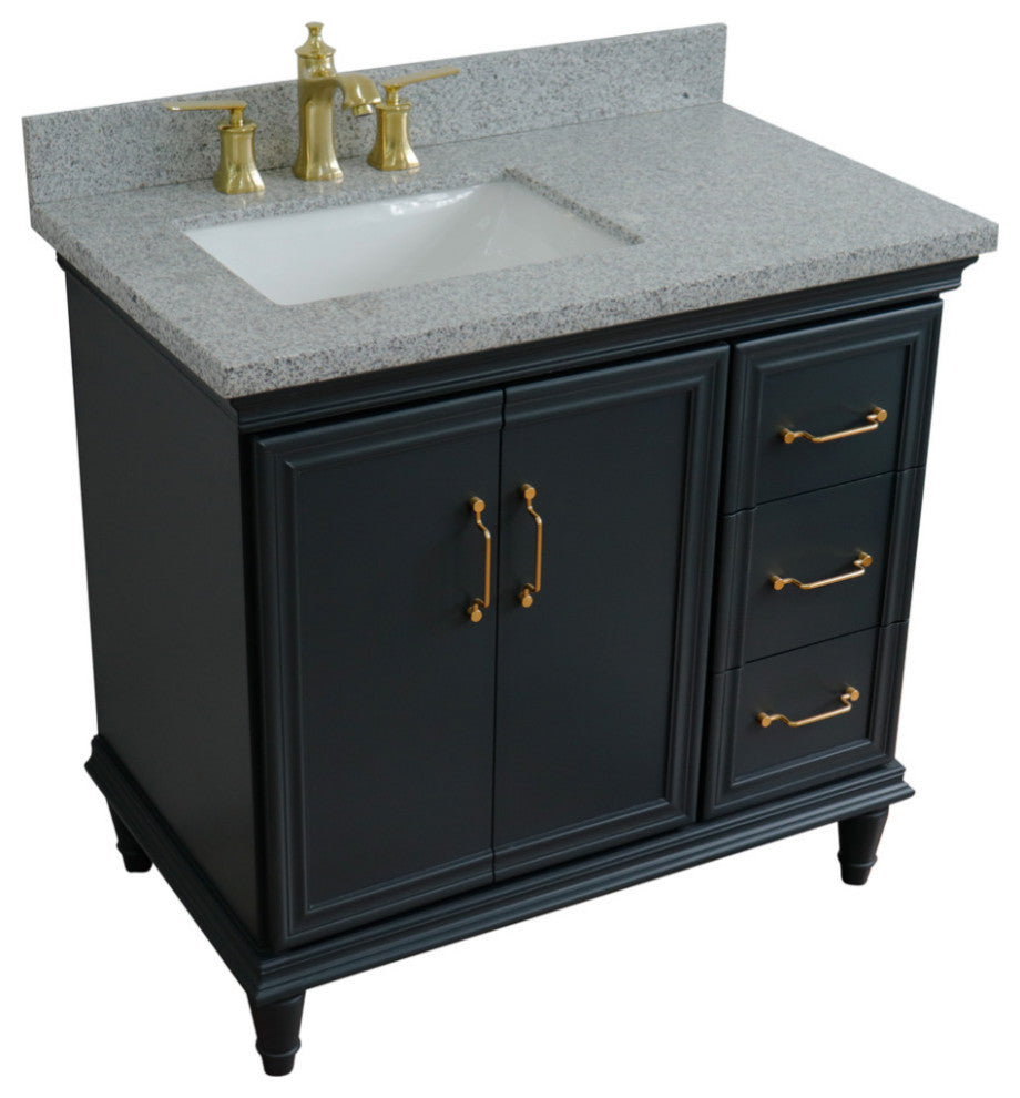 37" Single Vanity, Dark Gray Finish With Gray Granite