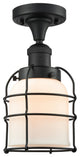 Small Bell Cage 1-Light Semi-Flush Mount, Matte Black, Matte White