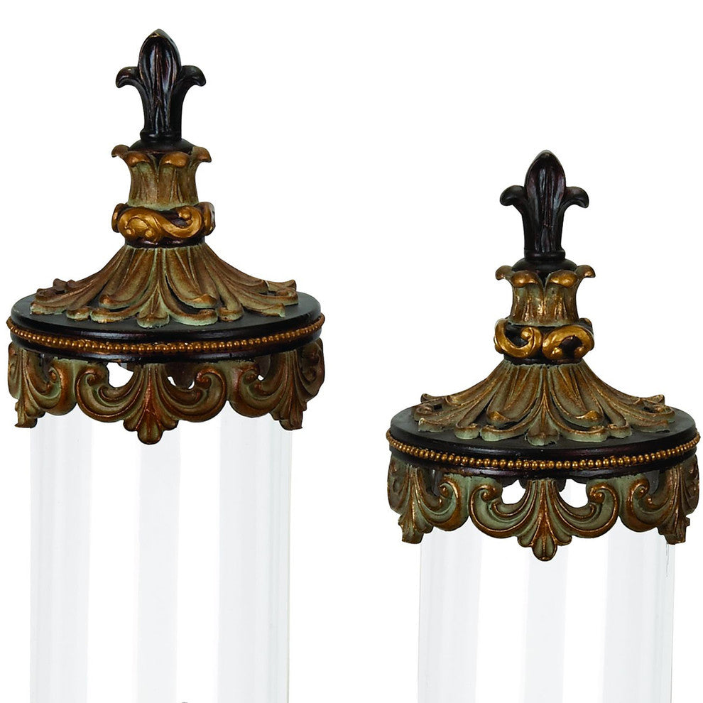 Urban Designs Fleur-De-Lis 3-Piece Glass Cylinder Canister Set, Antique Gold