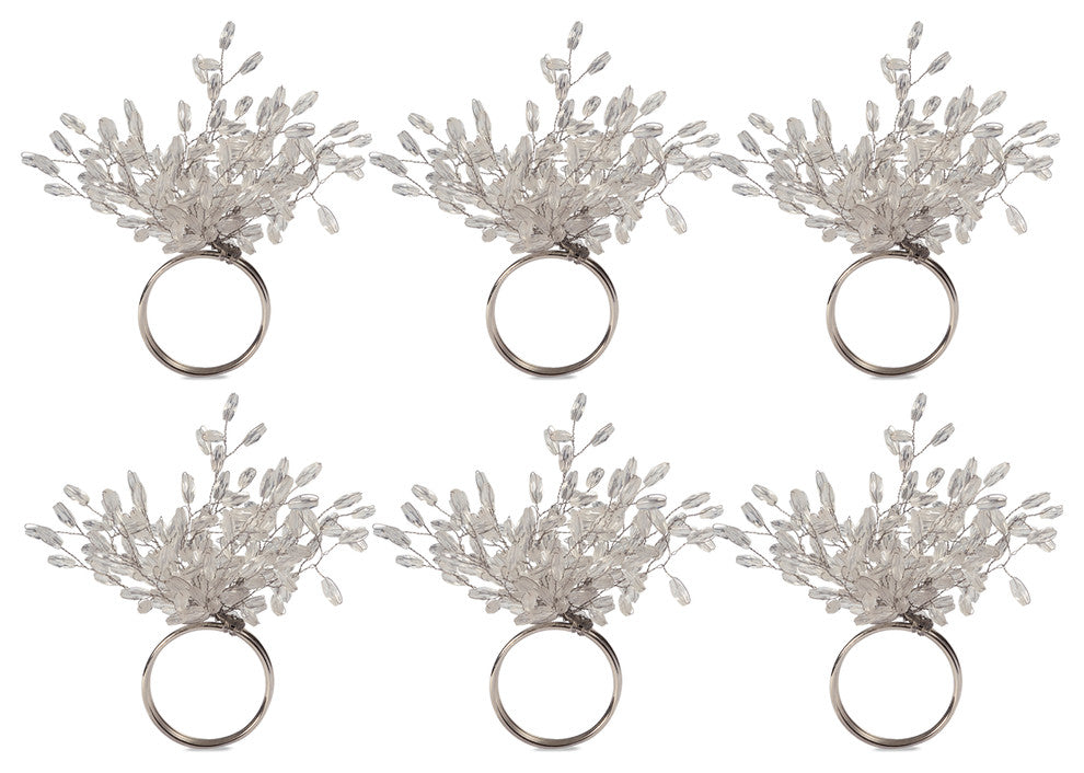 Silver Beaded Burst Napkin Ring Set/6