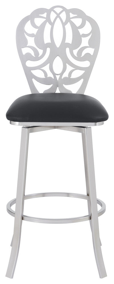 Cherie Contemporary 30" Bar Height Black Faux Leather Barstool