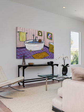 "Dachsund Bath" Painting Print on Wrapped Canvas, 60"x40"