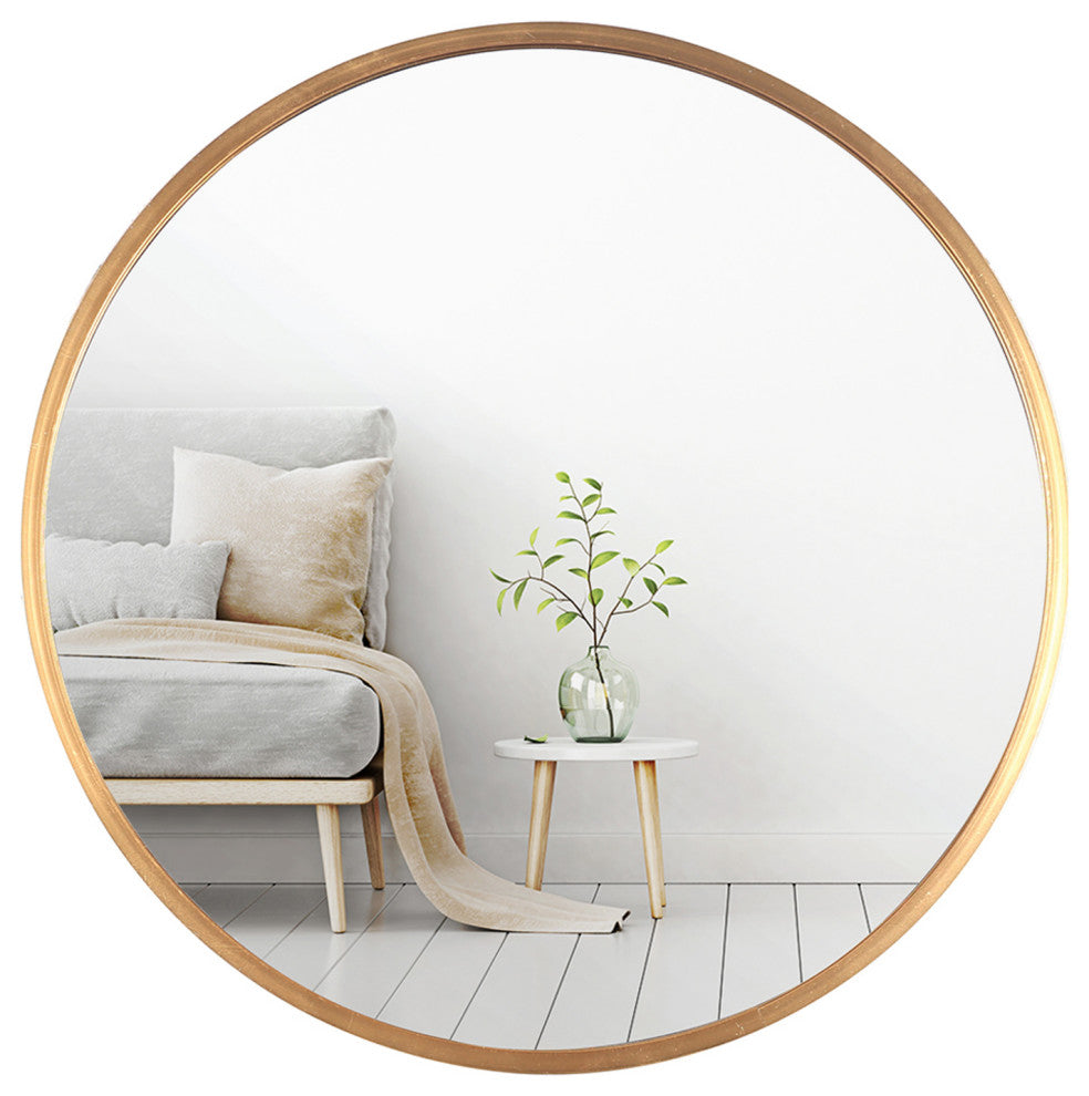 Round Copper Framed Wall Mirror, 20"