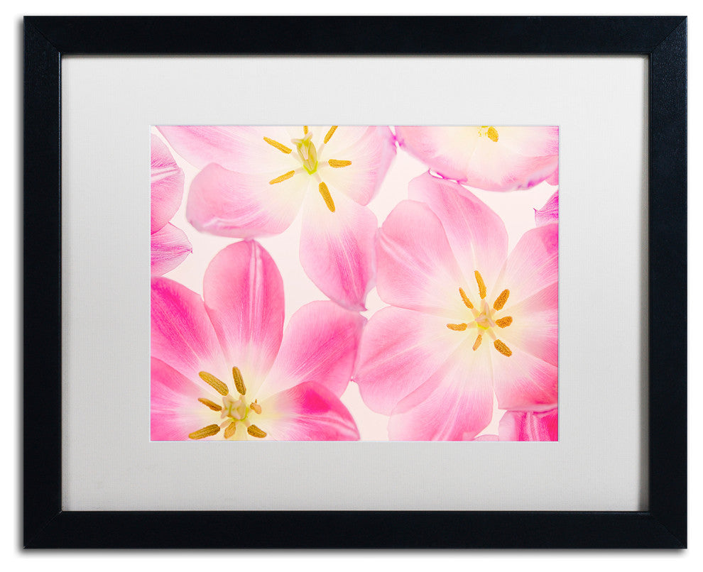 Cora Niele ''Three Cerise Pink Tulips'' Matted Framed Art