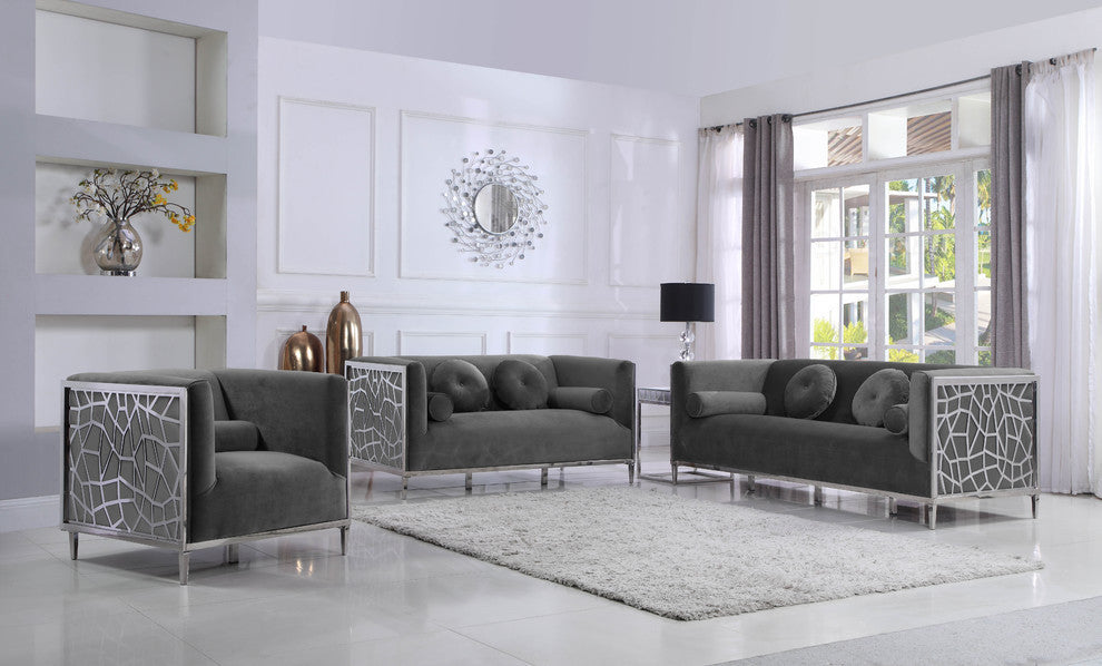 Opal Velvet Upholstered Loveseat, Gray