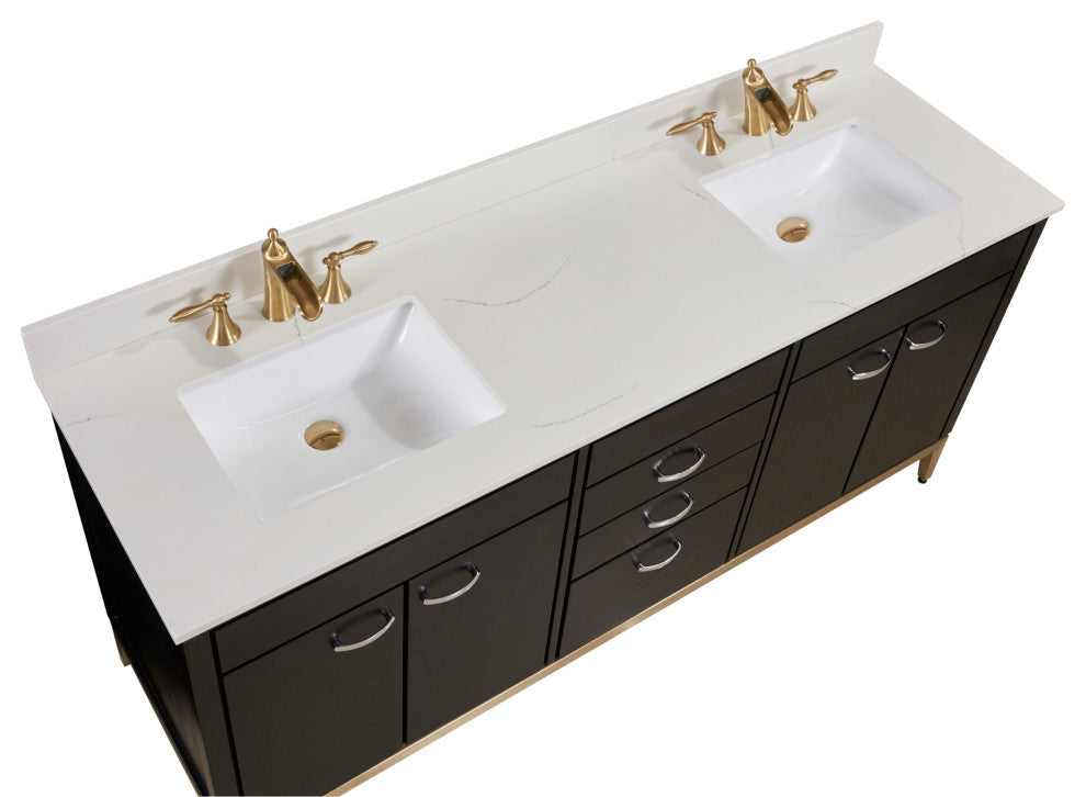 Belluno Engineered Stone Vanity Top, Milano White With White Sink, 73"