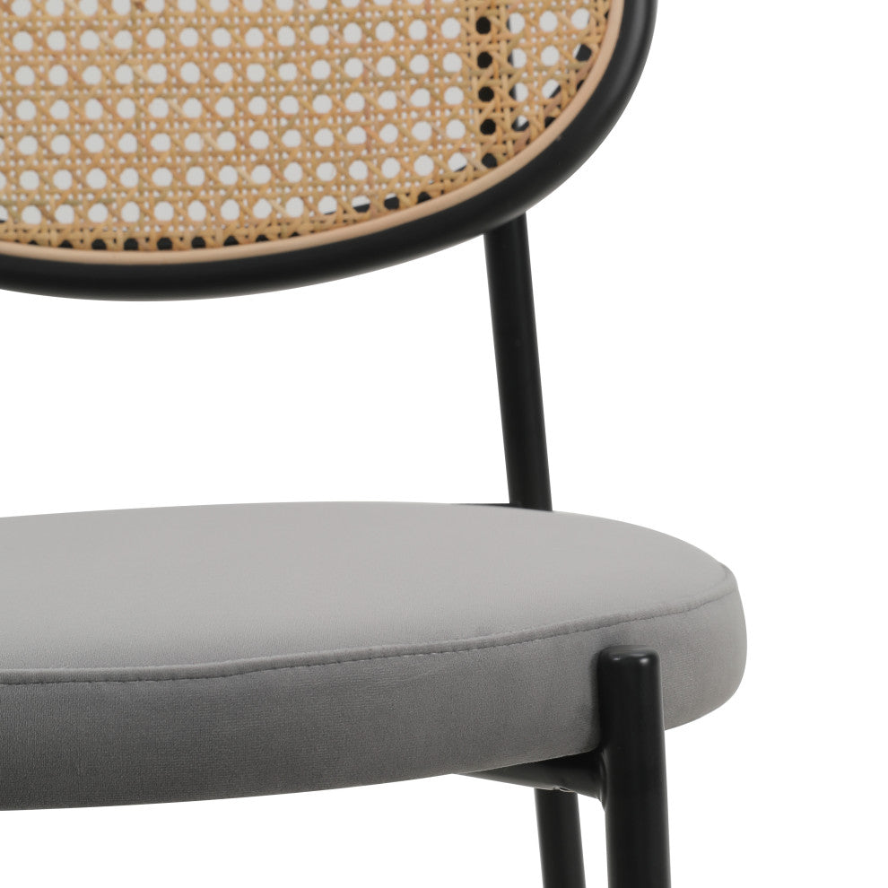 LeisureMod Euston Wicker Bar Stool With Black Steel Frame and Footrest, Gray