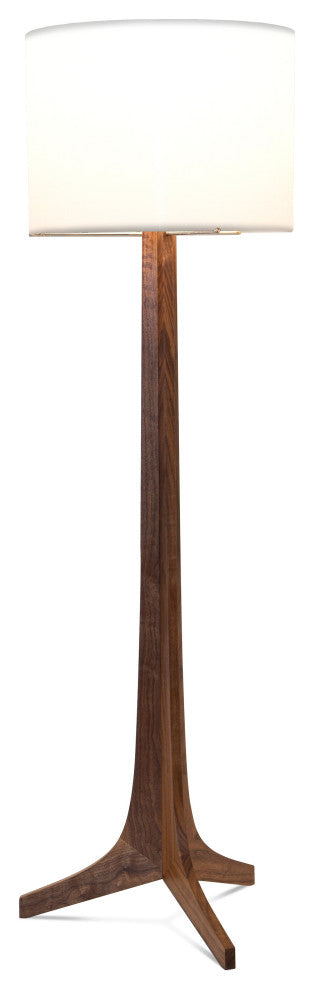 Nauta Floor Lamp, Brushed Brass, Walnut, White Linen, No Shelf