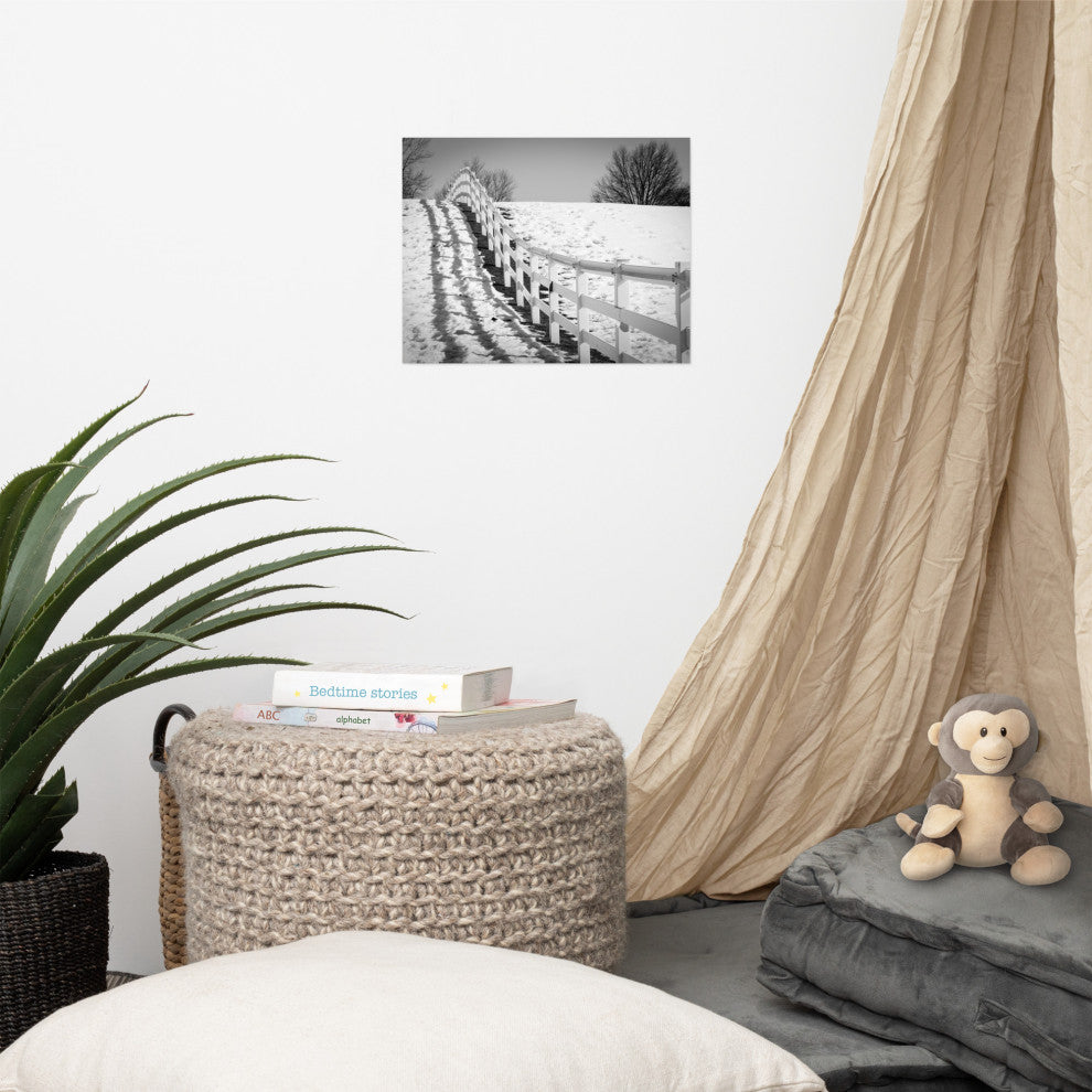 Endless Fences Black and White Landscape Photo Unframed Wall Art Print, 11" X 14"