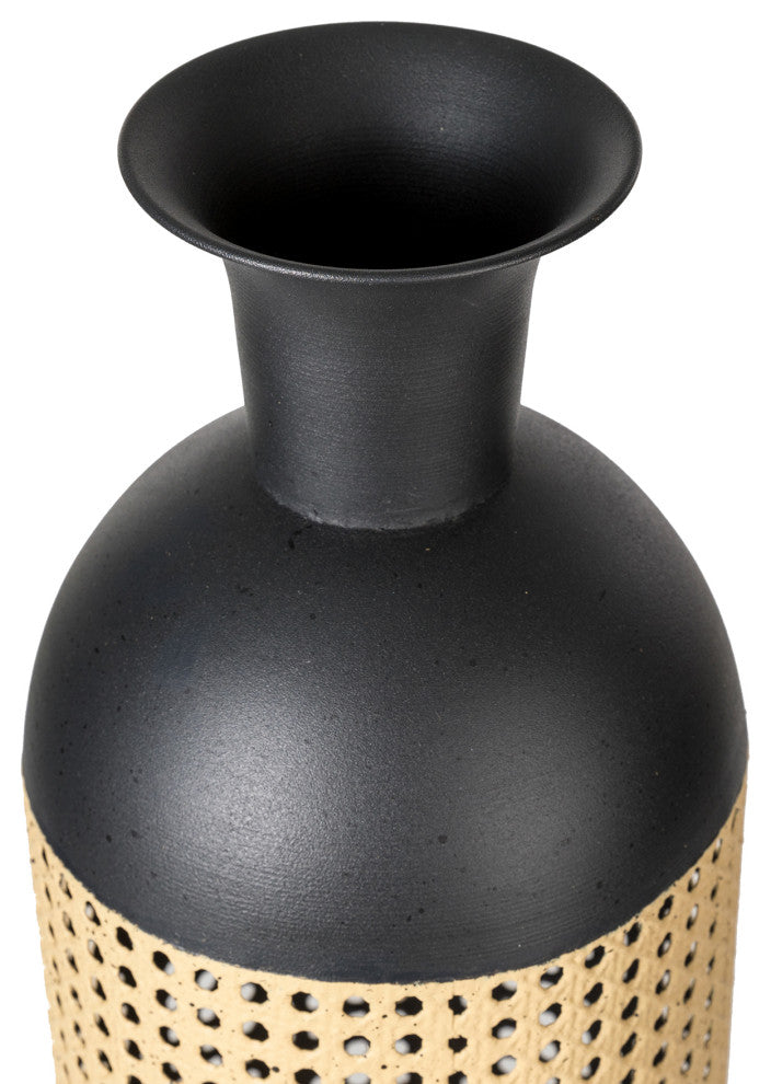 Boho Decorative Gold/Black Floor Metal Vase, Set of 2