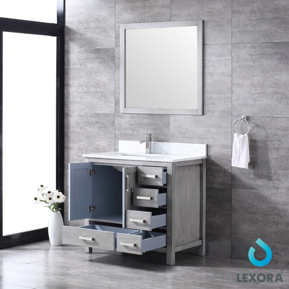 Jacques 36" Gray Single Vanity Carrara Marble Top Sink, 34" Mirror Left