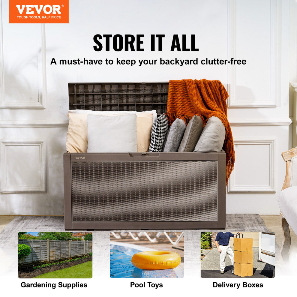 VEVOR Deck Box Indoor Outdoor Storage Box 100 Gallon Resin for Cushions Toys