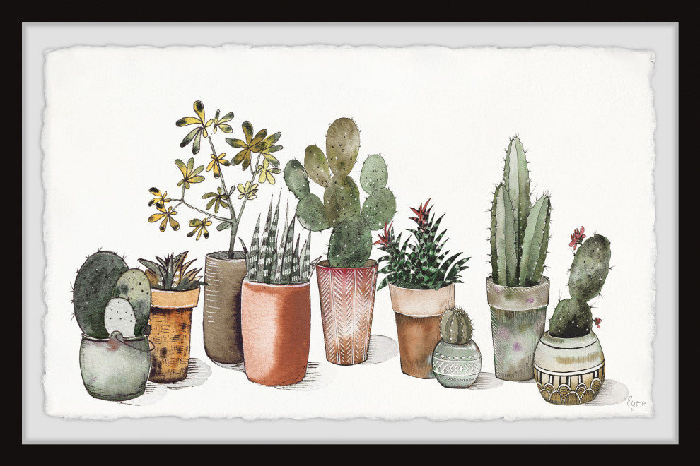 "Succulent Garden in Pots" Framed Painting Print, 24x16