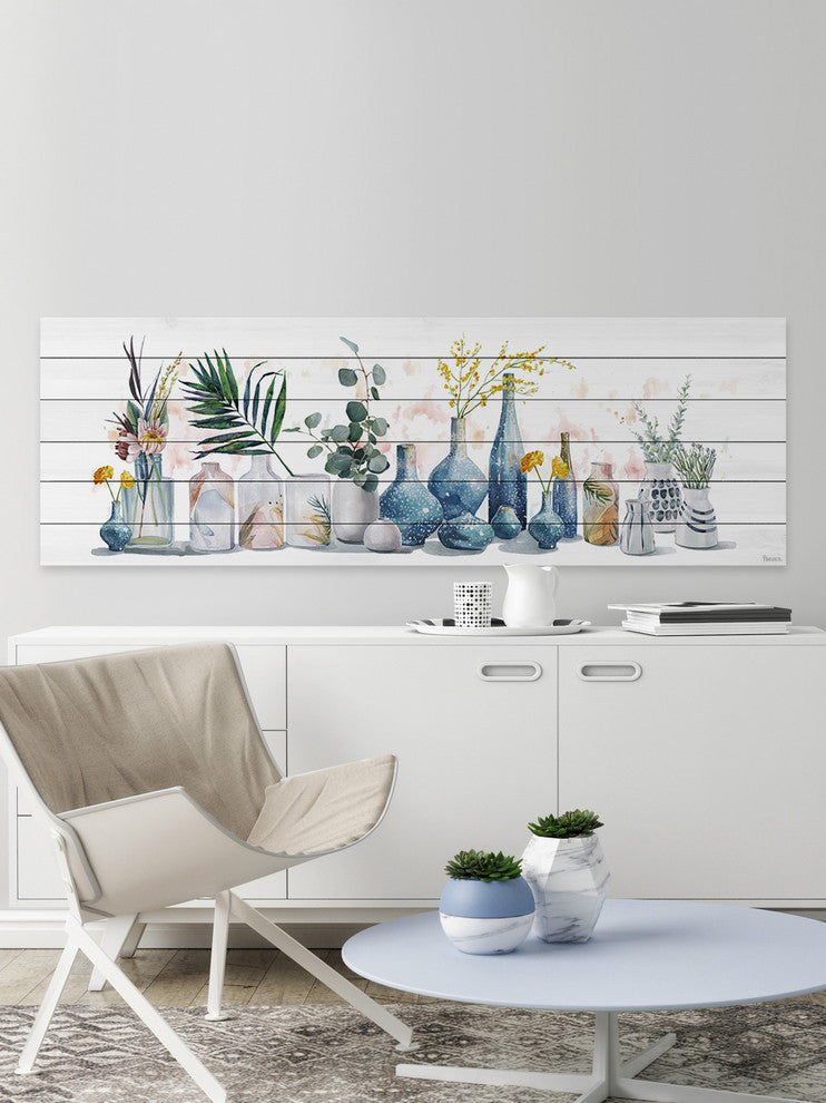 "All the Vases" Painting Print on White Wood, 60"x20"