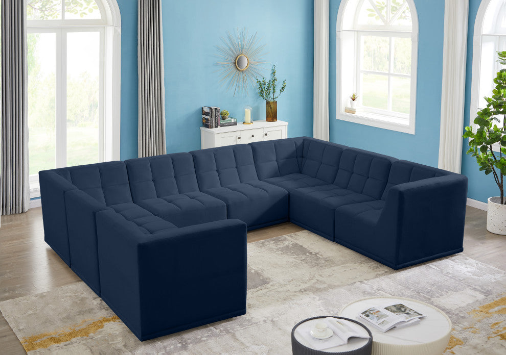 Relax Velvet Upholstered 8-Piece U-Shaped Modular Sectional, Navy