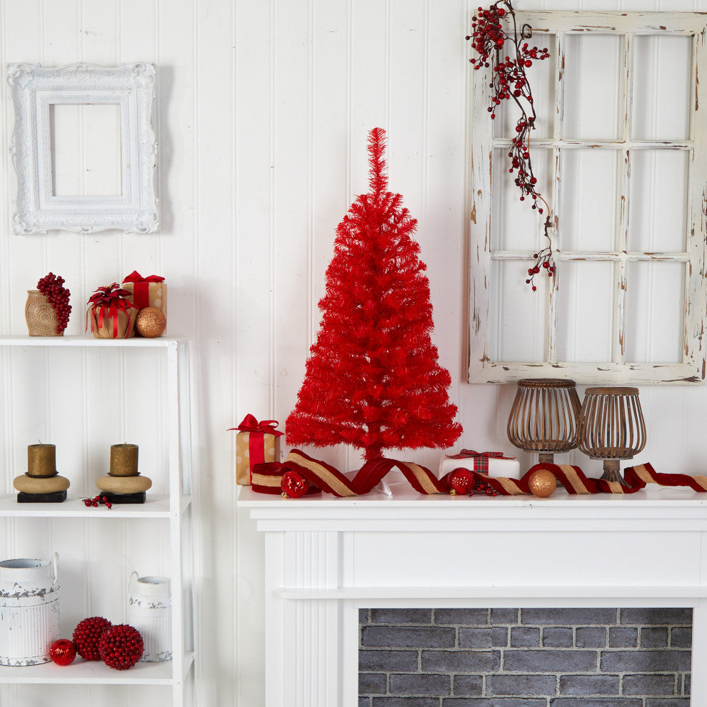 3' Red Artificial Christmas Tree With 50 LED Lights and 118 Bendable Branches