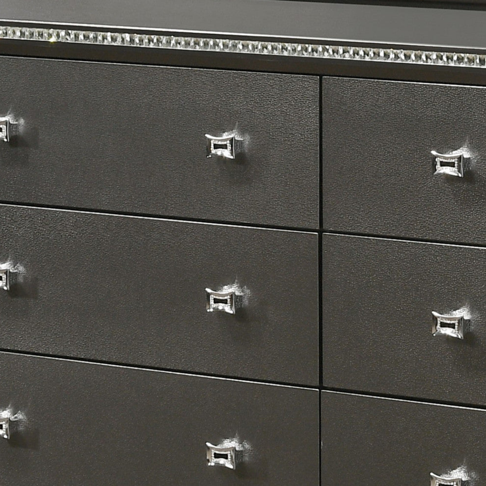 Contemporary Style 9 Drawer Wooden Dresser with Turned Legs, Gray