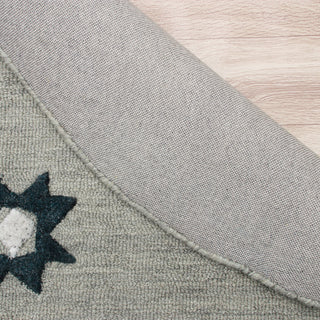 Hand Hooked Gray Geometric Bordered Round Rug, 7' Round