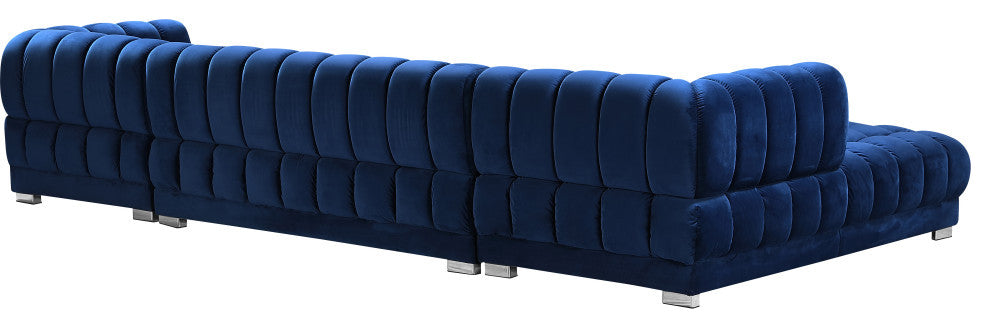 Gwen Biscuit Tufted Velvet Upholstered 3 Piece Sectional, Navy