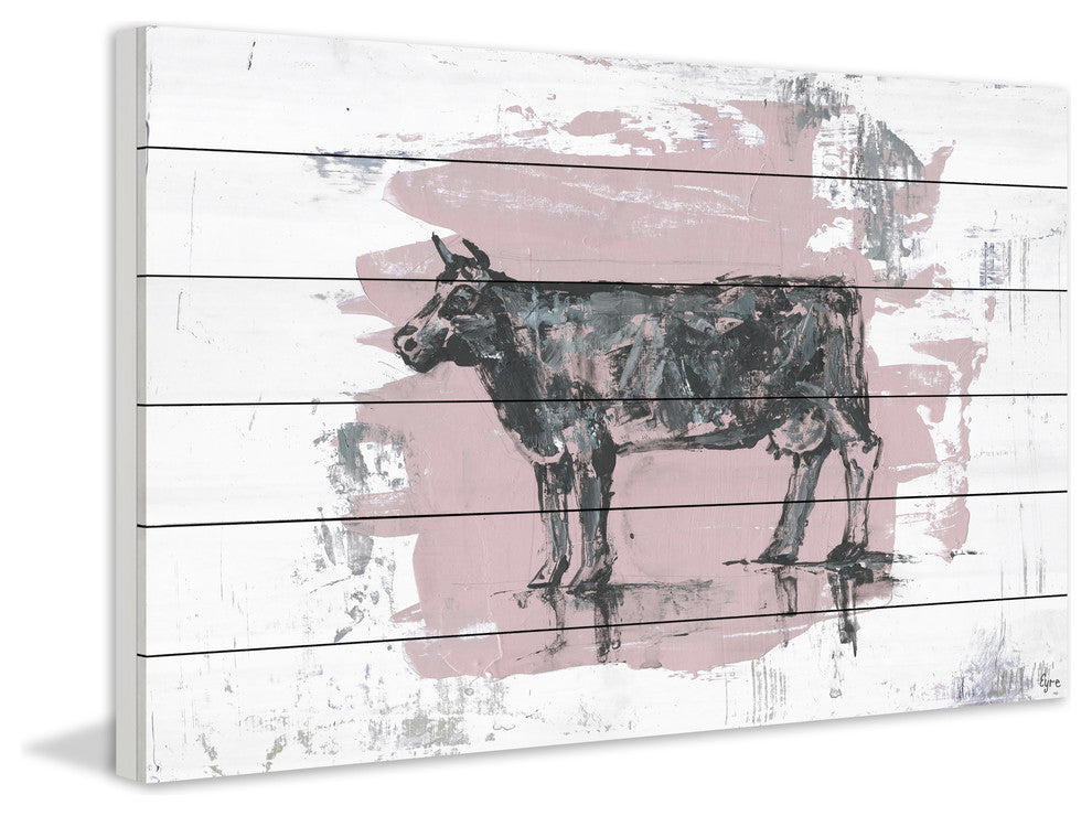 "Tranquil Cow" Painting Print on White Wood, 60"x40"