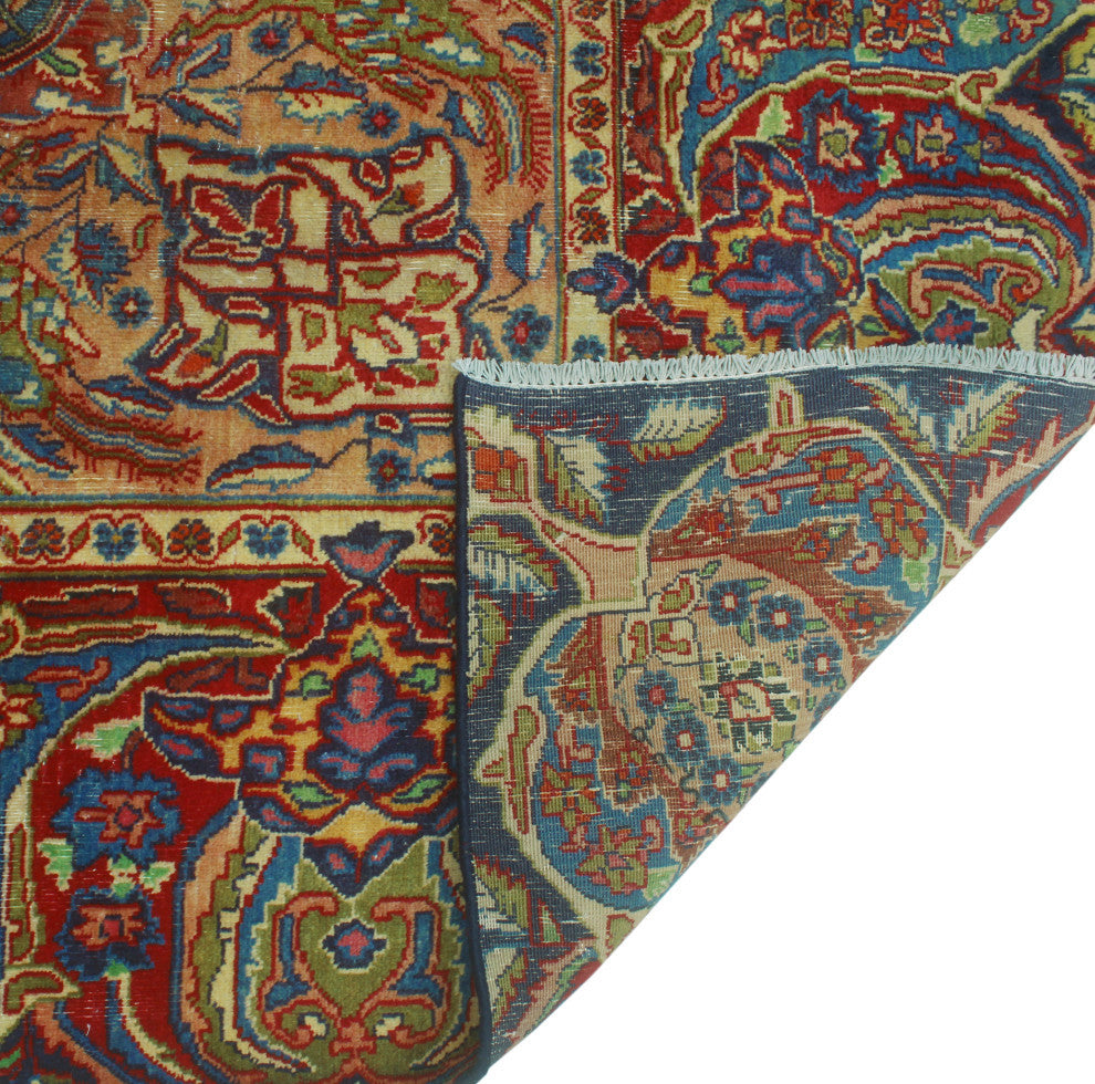 Fine Vintage Distressed Bernal Navy/Red Rug, 9'9 x 12'3