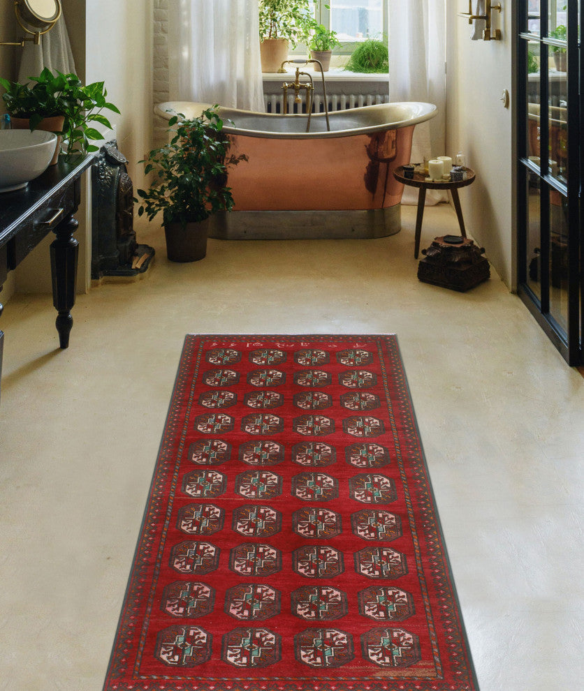 Vintage Distressed Nixon Red/Charcoal Runner, 3'11x7'11