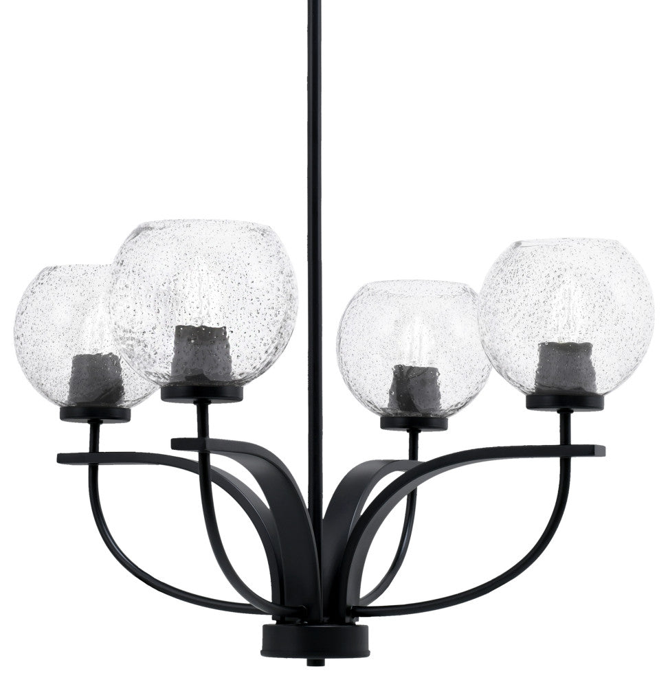 Cavella 4 Light Chandelier, Matte Black Finish, 5.75" Smoke Bubble Glass