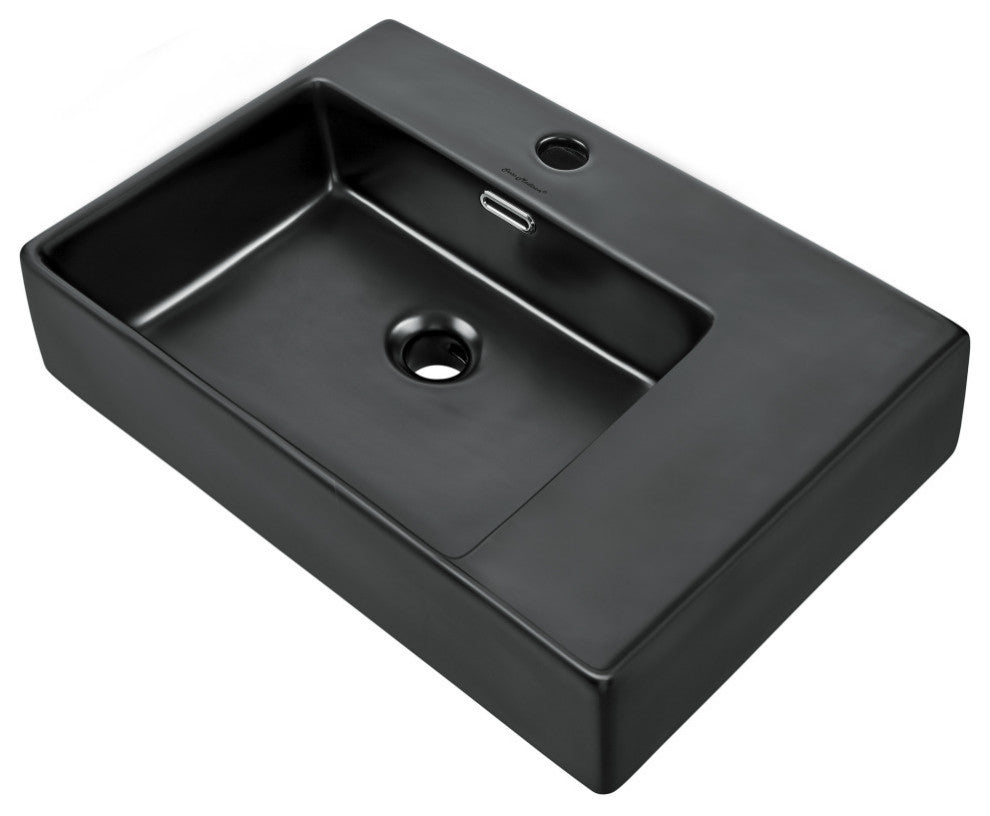 St. Tropez 24"x18" Ceramic Wall Hung Sink With Left Faucet Mount, Matte Black
