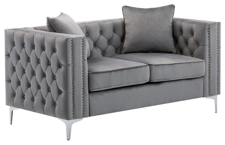 Lilola Home Lorreto Gray Velvet Fabric Sofa Loveseat Living Room Set