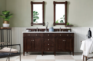 Brittany 72" Burnished Mahogany Double Vanity, Carrara Marble