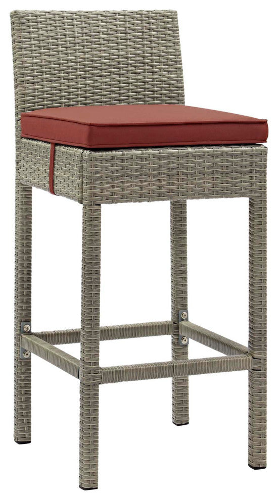 Conduit Outdoor Patio Wicker Rattan Bar Stool, Light Gray Currant