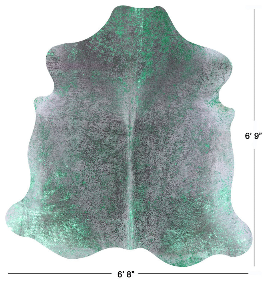 Green Metallic Cowhide Rug 6' 9" X 6' 8" C2166