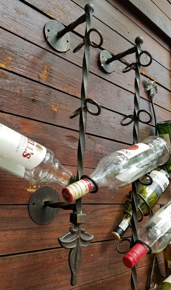 Wrought Iron 6 Bottle Wall Wine Rack, Fleur De Lis Holder Hanging Old World