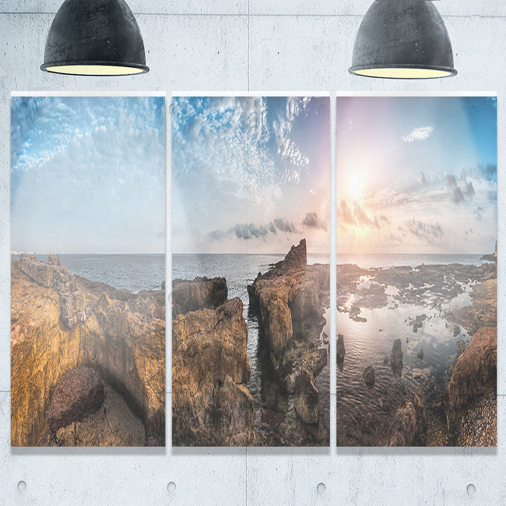 "Beach With Ancient Ruins Panorama" Metal Wall Art, 3 Panels, 36"x28"