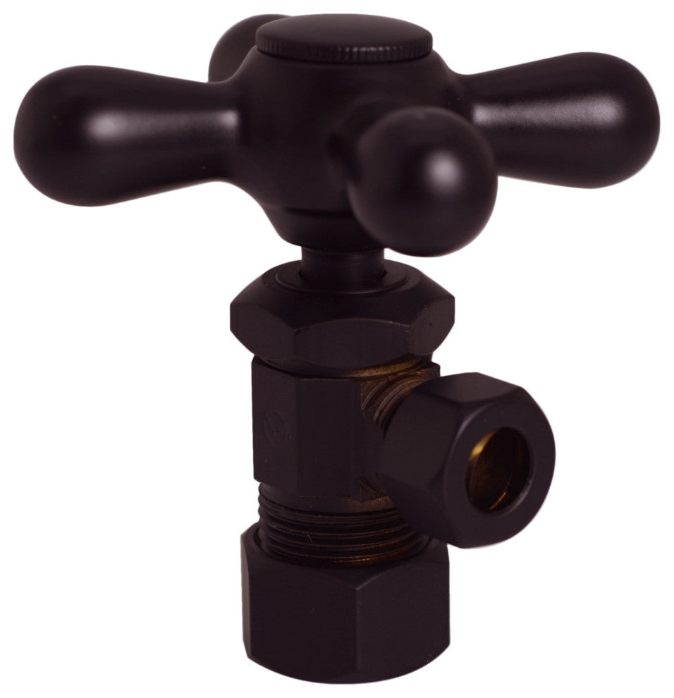 Cross Handle Angle Shut Off Valve 1/2" Copper Pipe With 3/8" Compression Outlet, Oil Rubbed Bronze