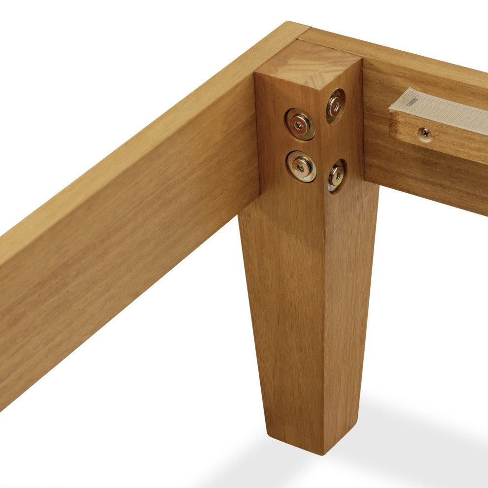 Queen Size Bed Frame With 4 Hardwood Legs And 2 Extra Center Legs Oak Finish