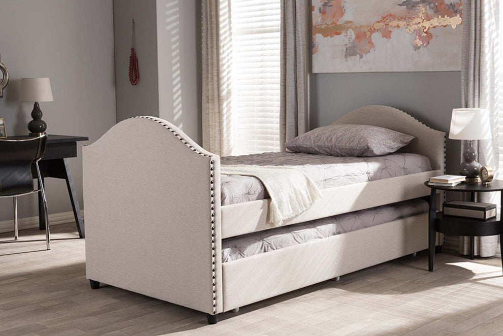 Sabrina Fabric Upholstered Daybed With Trundle Bed, Beige